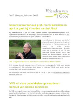 Expert natuurbehoud prof. Frank Berendse in april te gast bij