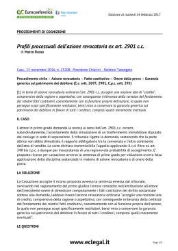 Profili processuali dell`azione revocatoria ex art. 2901 c.c.