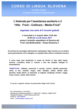 sloveno base - Azienda per l`Assistenza Sanitaria n. 3