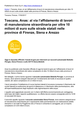 Toscana, Anas: al via l`affidamento di lavori di manutenzione