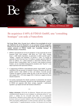Be acquisisce il 60% di FIMAS GmbH, una “consulting boutique” con