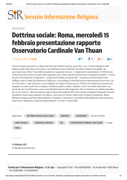 Dottrina sociale: Roma, mercoledì 15 febbraio presentazione