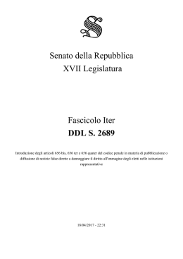 Senato della Repubblica XVII Legislatura Fascicolo Iter DDL S. 2689