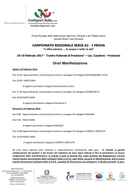 Orari Serie A2 – 18-19 febbraio C. F. Frosinone