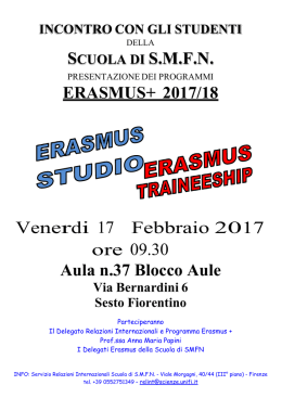 ERASMUS+ 2017/18 Venerdi 17 Febbraio Gennaio 2017 ore 09.30