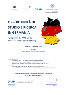 OPPORTUNITÀ DI STUDIO E RICERCA IN GERMANIA