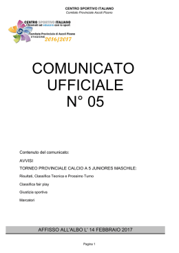 COMUNICATO n°05 - CSI Comitato Provinciale di Ascoli Piceno
