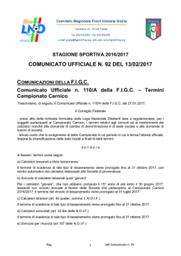 comunicato ufficiale n. 92 del 13/02/2017
