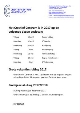 Sluitingsdagen - Creatief Centrum Nijmegen-Zuid