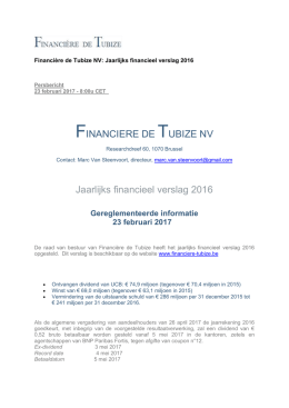 FINANCIERE DE TUBIZE NV Jaarlijks financieel verslag 2016
