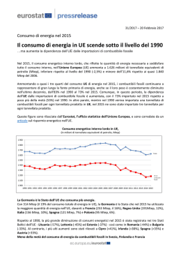 Il consumo di energia in UE scende sotto il livello del 1990