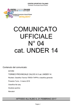 COMUNICATO n. 04 - CSI Comitato Provinciale di Ascoli Piceno
