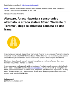 Abruzzo, Anas: riaperta a senso unico alternato la strada statale 80var