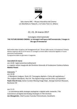22, 23, 24 marzo 2017 - Fondazione Cineteca Italiana