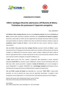 COMUNICATO STAMPA CRS4 e Sardegna Ricerche aderiscono a