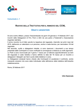 CCNL Orafi Argentieri: riavvio della trattativa comunicato n. 1