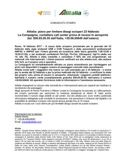 20170218 Piano Alitalia per limitare disagi