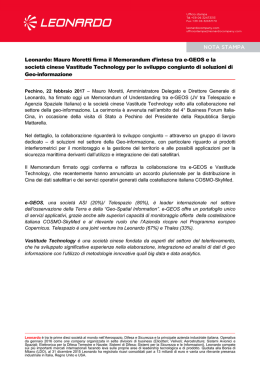 Leonardo: Mauro Moretti firma il Memorandum d`intesa tra e