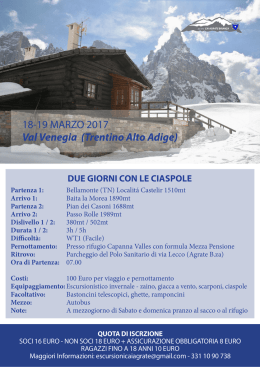 18-19 MARZO 2017 Val Venegia (Trentino Alto Adige)
