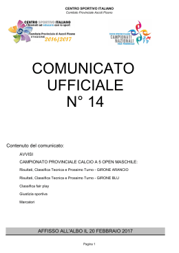 Comunicato n°14 - CSI Comitato Provinciale di Ascoli Piceno
