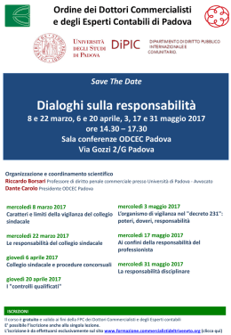 Save The Date Dialoghi sulla responsabilità 8 e 22 marzo, 6 e 20