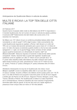 MULTE E RICAVI: LA TOP TEN DELLE CITTÀ ITALIANE