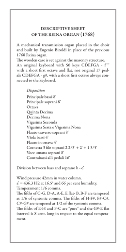 11 DESCRIPTIVE SHEET OF THE REINA ORGAN (1768) A