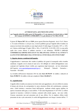 Avviso di asta ad unico incanto per l`assegnazione della rivendita