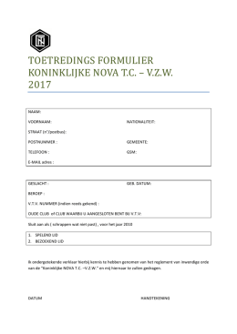 Inschrijvings Formulier - Koninklijke Tennisclub Nova