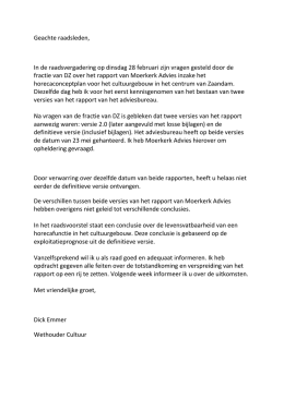 Memo wethouder Emmer over rapport Moerkerk Advies