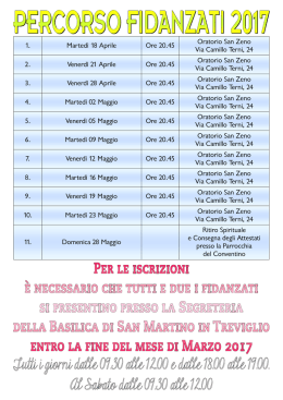 Percorso Fidanzati 2017 - Parrocchia San Bernardo