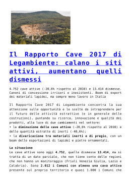 Il Rapporto Cave 2017 di Legambiente: calano i siti