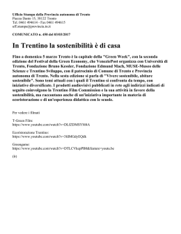 In Trentino la sostenibilità è di casa - Ufficio Stampa