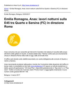 Emilia Romagna, Anas: lavori notturni sulla E45 tra Quarto e Sarsina