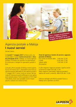 Agenzia postale a Maloja I nuovi servizi