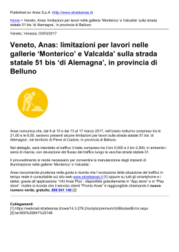 Veneto, Anas: limitazioni per lavori nelle gallerie ?Monterico? e
