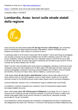 Lombardia, Anas: lavori sulle strade statali della regione