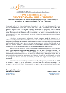 Torna la solidarietà per la CROCE ROSSA ITALIANA e l`ABRUZZO
