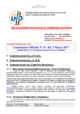 Comunicato Ufficiale N&deg; 31 del 2 Marzo 2017