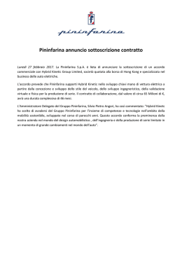 Pininfarina annuncio sottoscrizione contratto