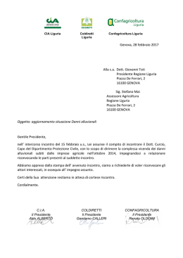 Scarica la lettera inviata al presidente Giovanni Toti