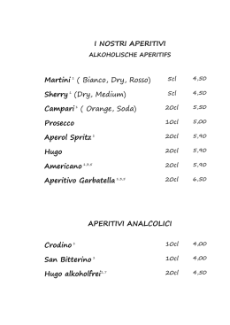 I NOSTRI APERITIVI Martini 1 ( Bianco, Dry, Rosso) Sherry1 (Dry