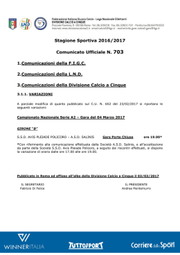 Stagione Sportiva 2016/2017 Comunicato Ufficiale N. 703