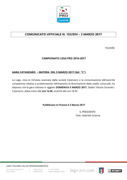 comunicato ufficiale n. 152/div – 2 marzo 2017