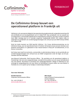 Cofinimmo Groep bouwt een operationeel platform uit in Frankrijk