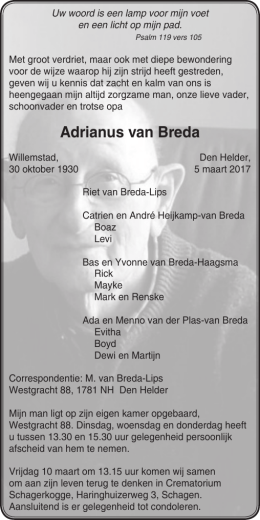 Advertentie van de heer A. van Breda
