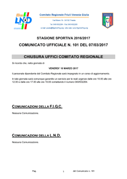 comunicato ufficiale n. 101 del 07/03/2017 chiusura uffici
