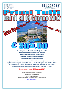 Prenotazioni entro il 30 marzo 2017