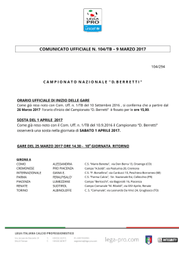 comunicato ufficiale n. 104/tb – 9 marzo 2017