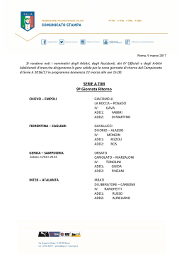 SERIE A TIM 9&ordf; Giornata Ritorno
